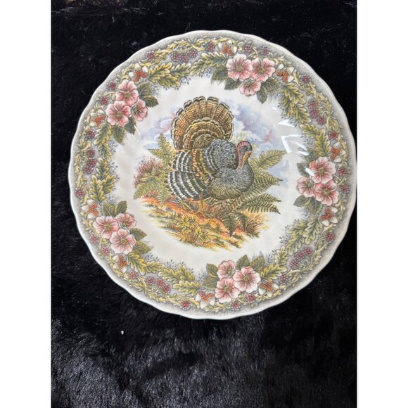 CHURCHILL Myott Wild Turkey SALAD PLATES THANKSGIVING Sepia 8"  Set Of 5 - Picture 1 of 10